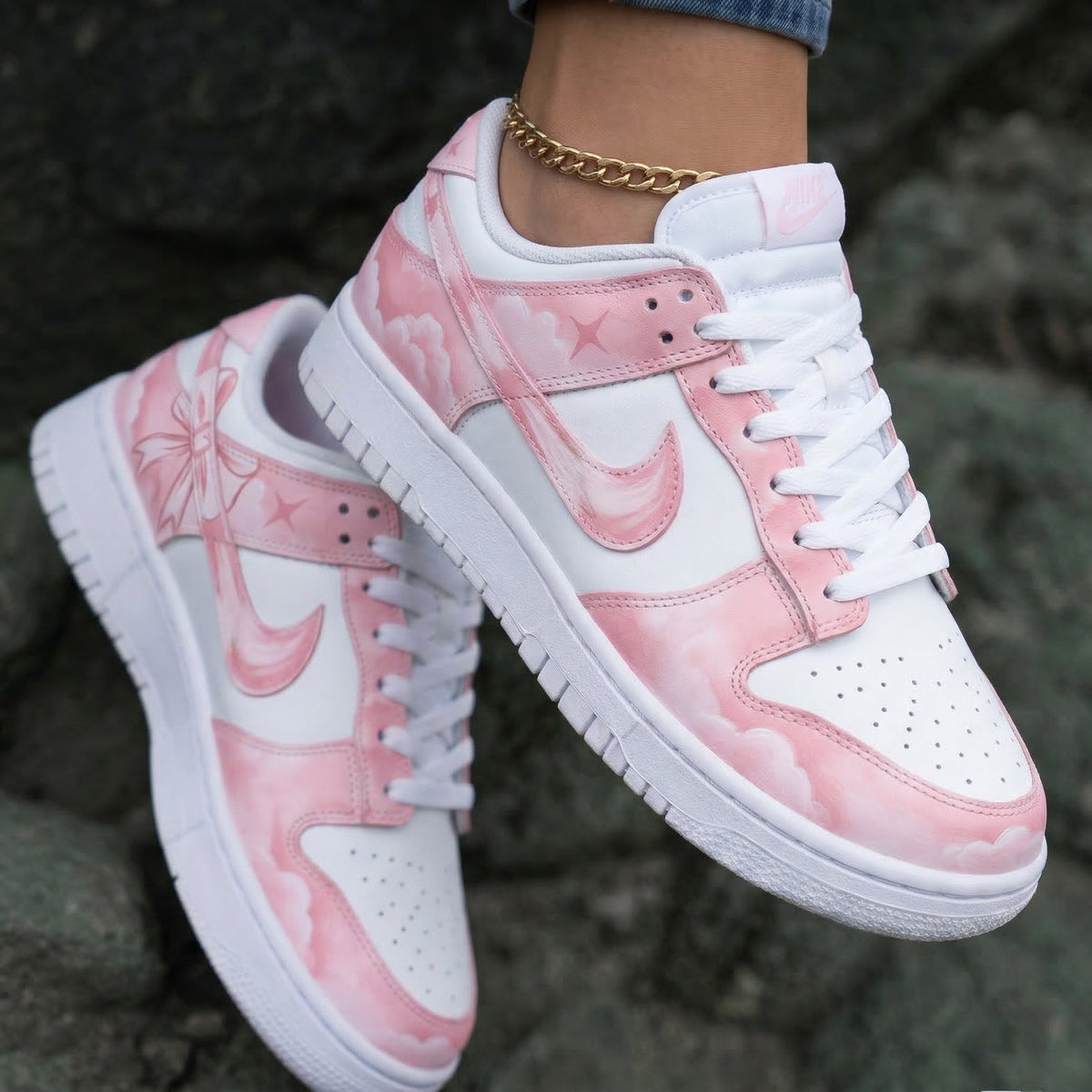 Bow Clouds Stars Baby Pink White Custom Dunk