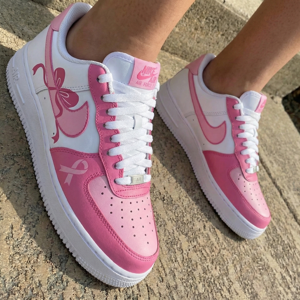 Breast Cancer Ribbon Bows Baby Pink Pink Custom Air Force 1