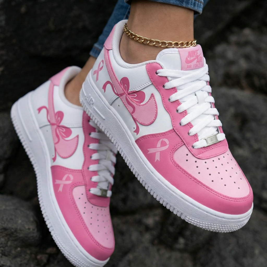 Breast Cancer Ribbon Bows Baby Pink Pink Custom Air Force 1