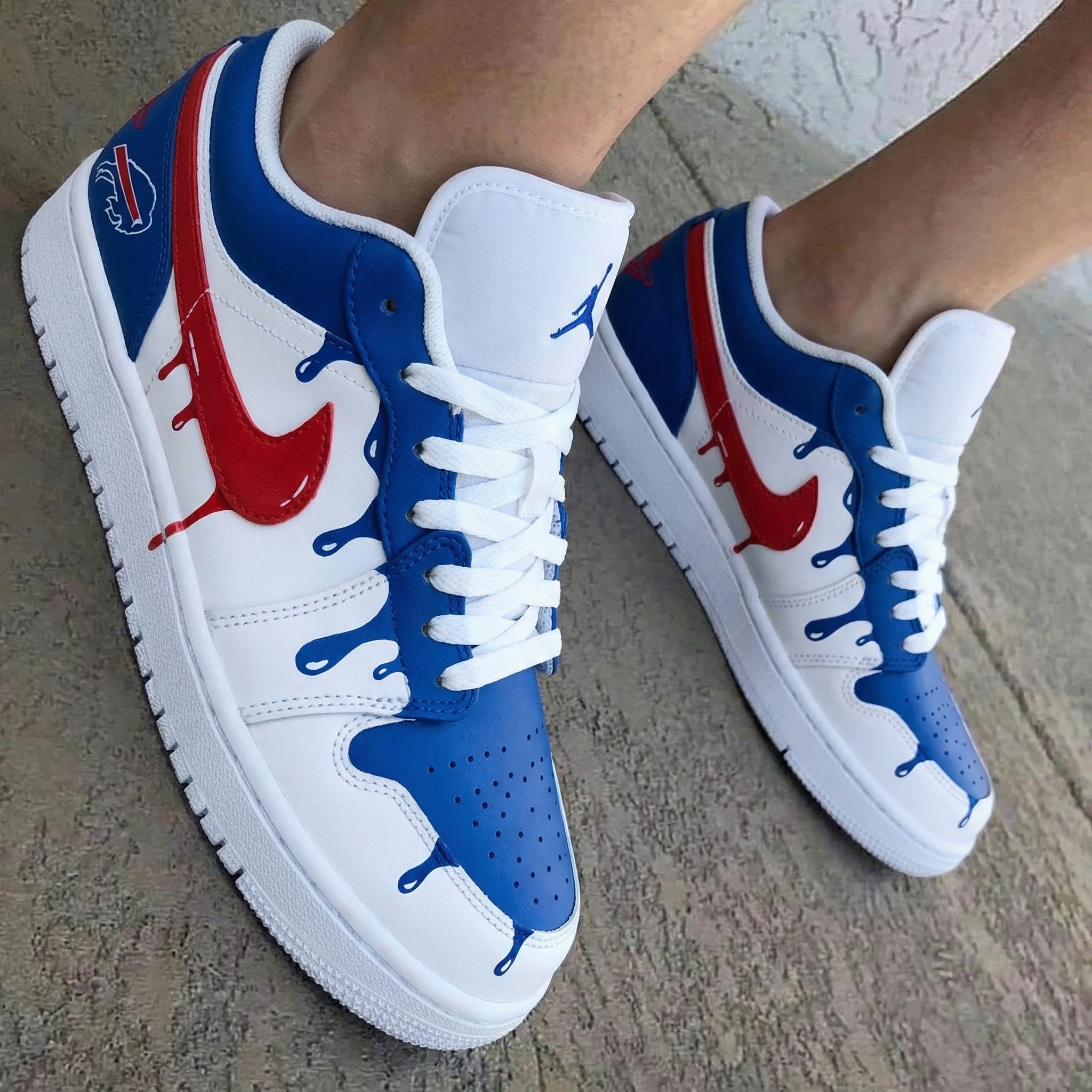Buffalo Bills Logo Dripping Paint Red Swoosh Blue Custom Air Jordan 1