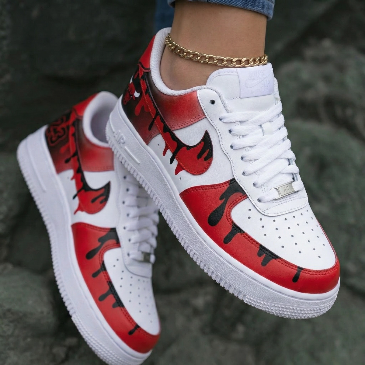 Bulls Theme Red Black Custom Air Force 1