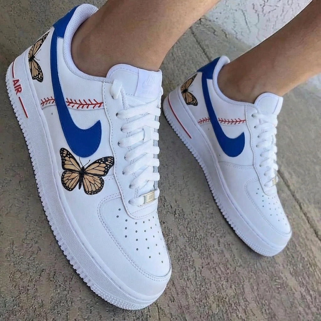 Butterflies and Baseball Stitch Blue Custom Air Force 1