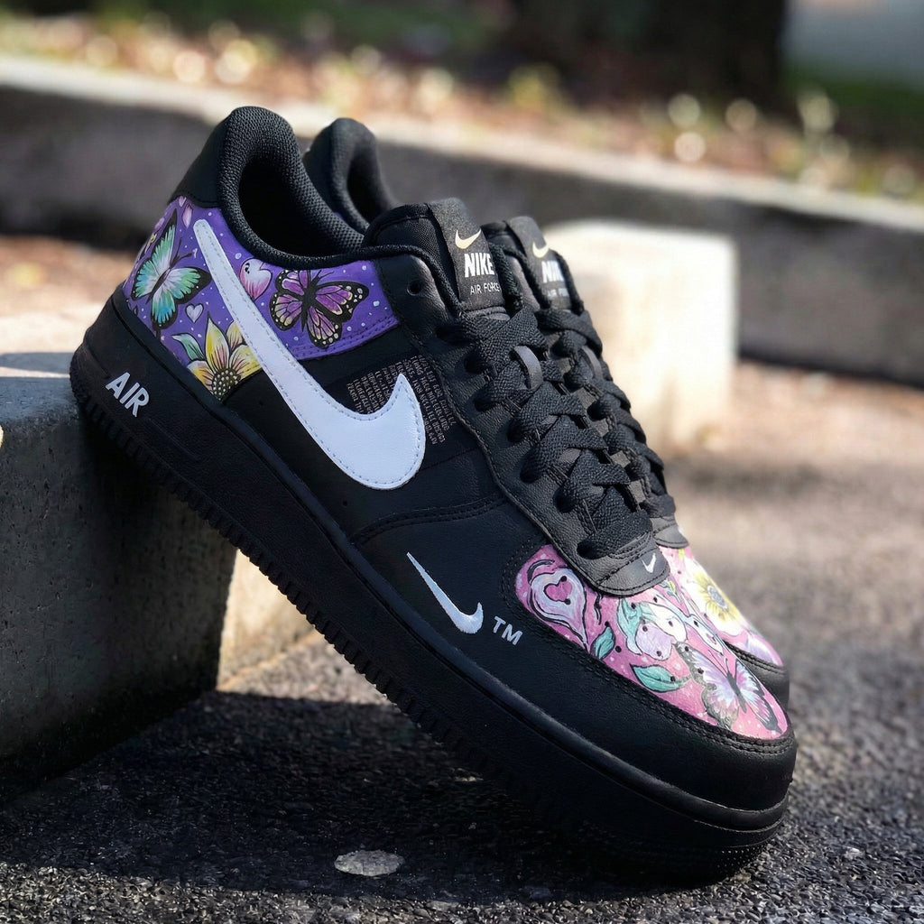 Butterflies and Flowers Black Pink Custom Air Force 1