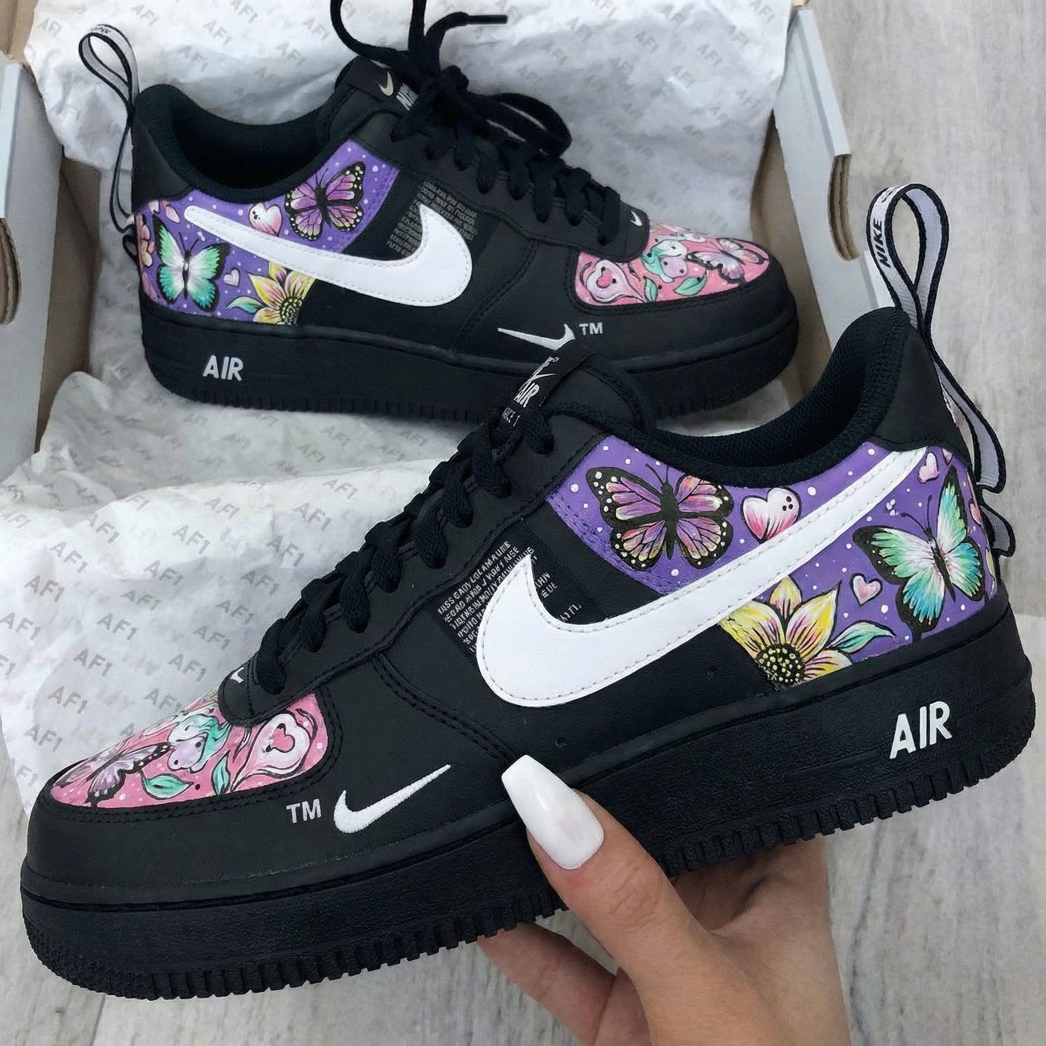 Butterflies and Flowers Black Pink Custom Air Force 1