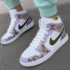 Butterflies and Scrolls Pattern Baby Purple and White Custom Air Jordan 1