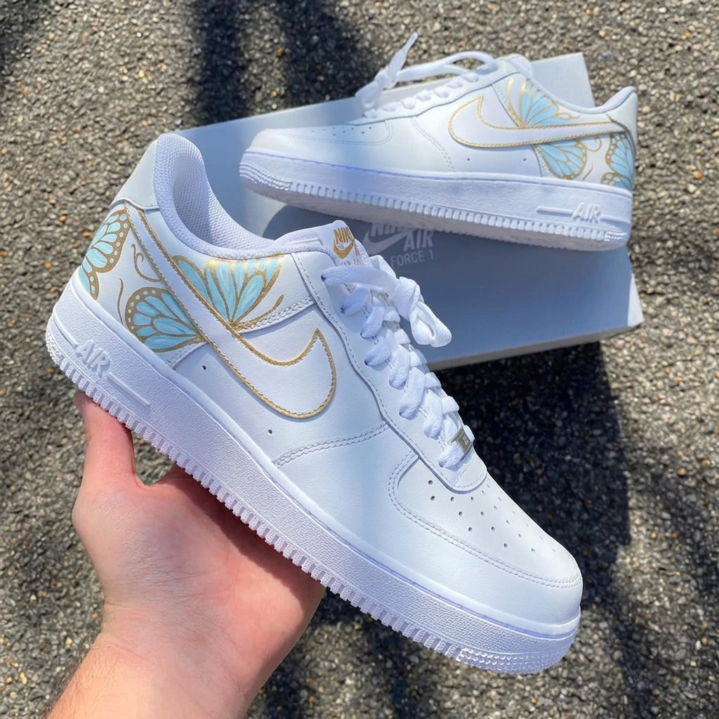 Butterflies Baby Blue Gold Custom Air Force 1