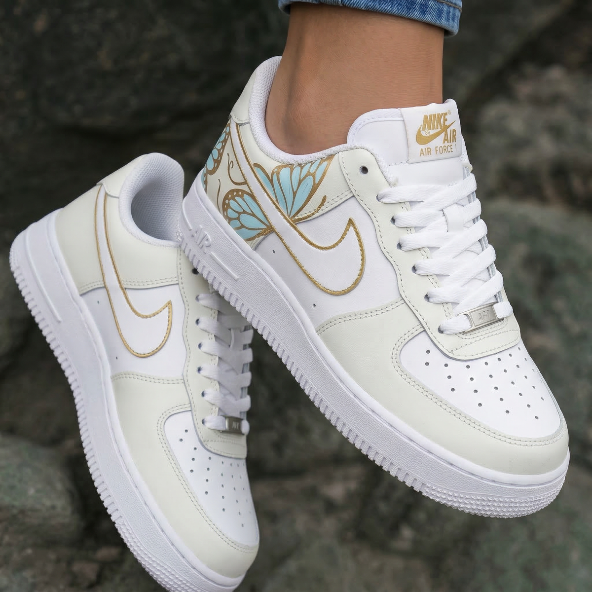 Butterflies Baby Blue Gold Custom Air Force 1
