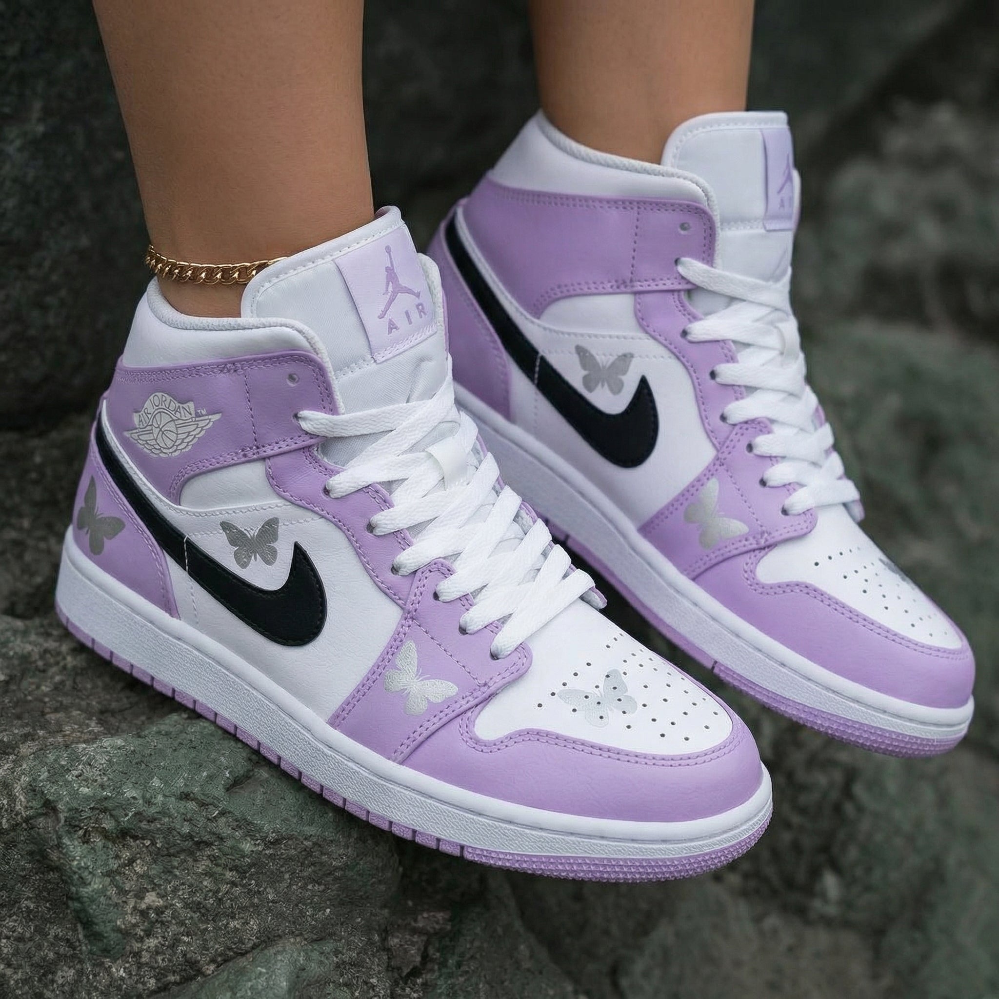 Butterflies Baby Lavender Black Custom Air Jordan 1