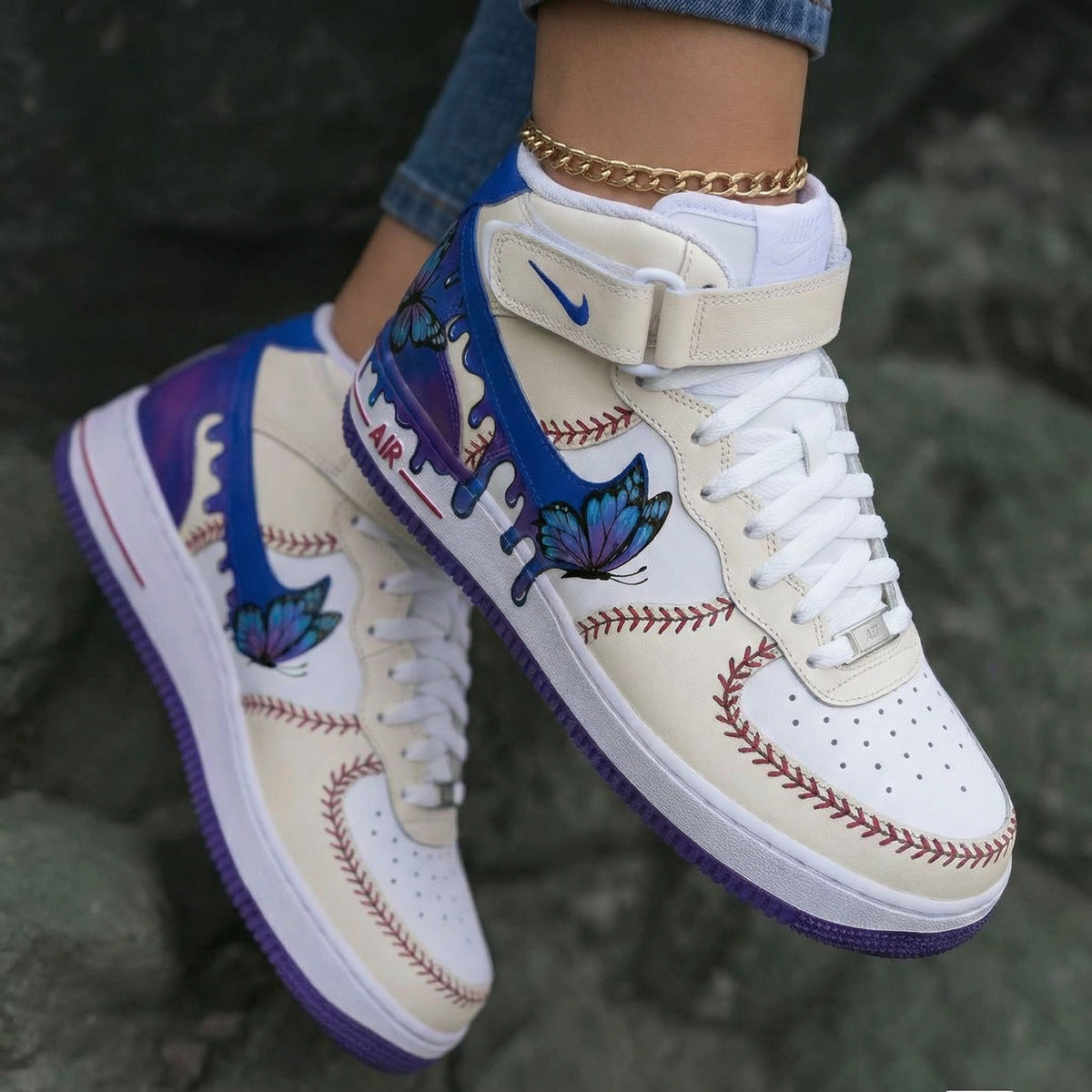 Butterflies Baseball Theme Purple Custom Air Force 1