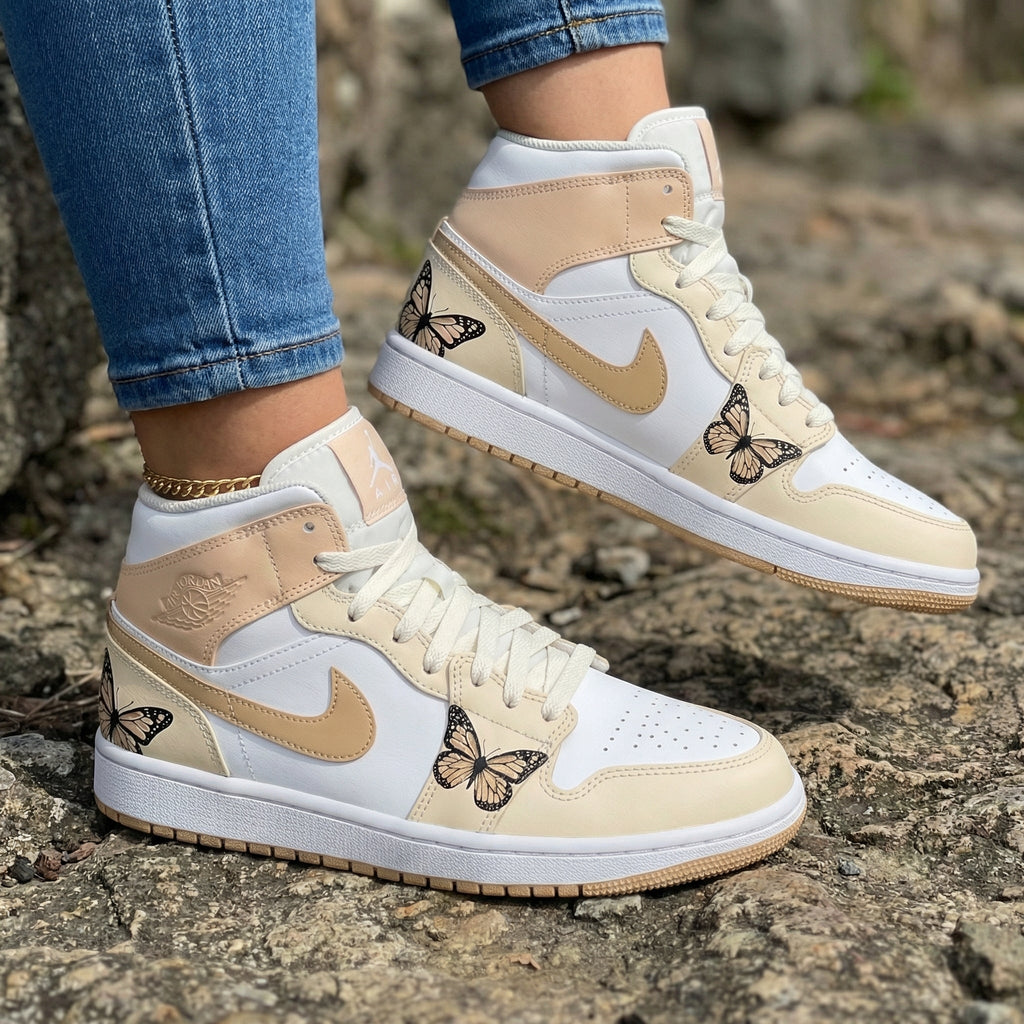 Butterflies Beige White Custom Air Jordan 1