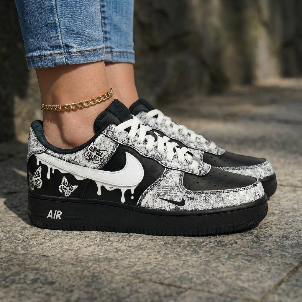 Butterflies Black White Custom Air Force 1