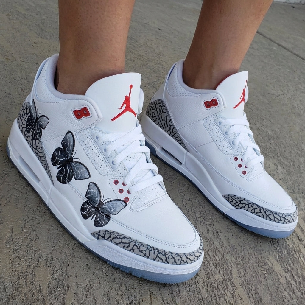 Butterflies Cement Print Gray Red Custom Air Jordan 3