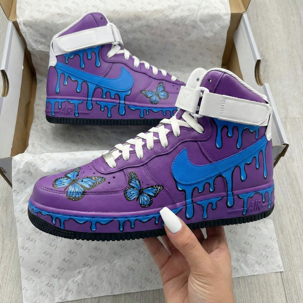 Butterflies Drip Purple Blue Custom Air Force 1