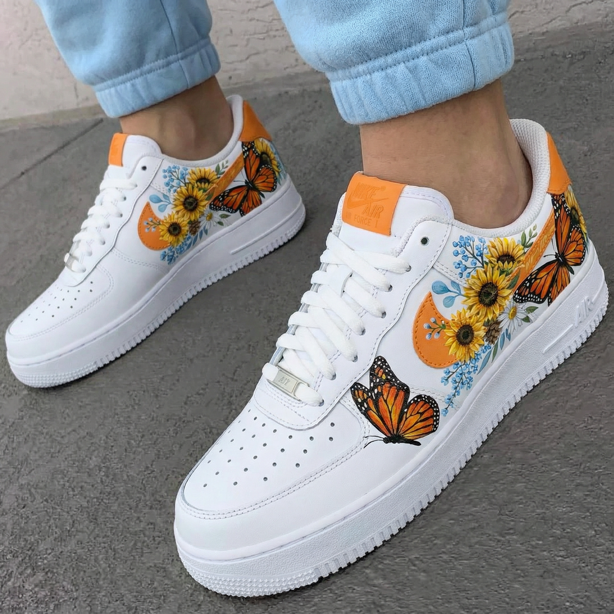 Butterflies Flowers Orange Custom Air Force 1