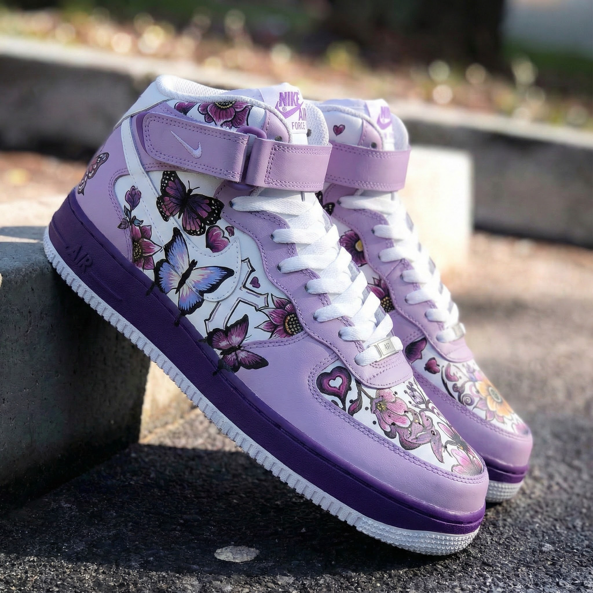 Butterflies Flowers Purple Custom Air Force 1