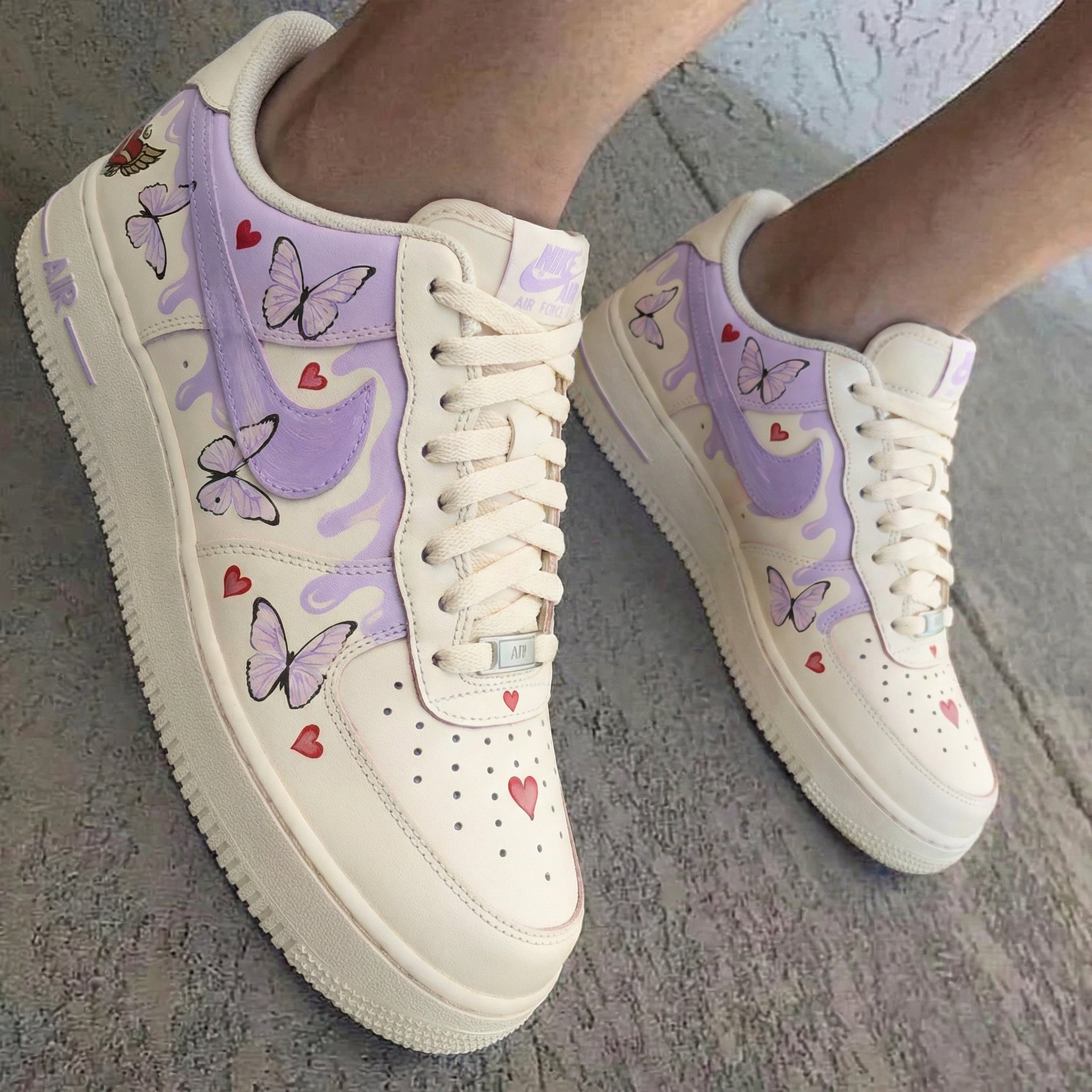 Butterflies Hearts Pattern Lavender Custom Air Force 1