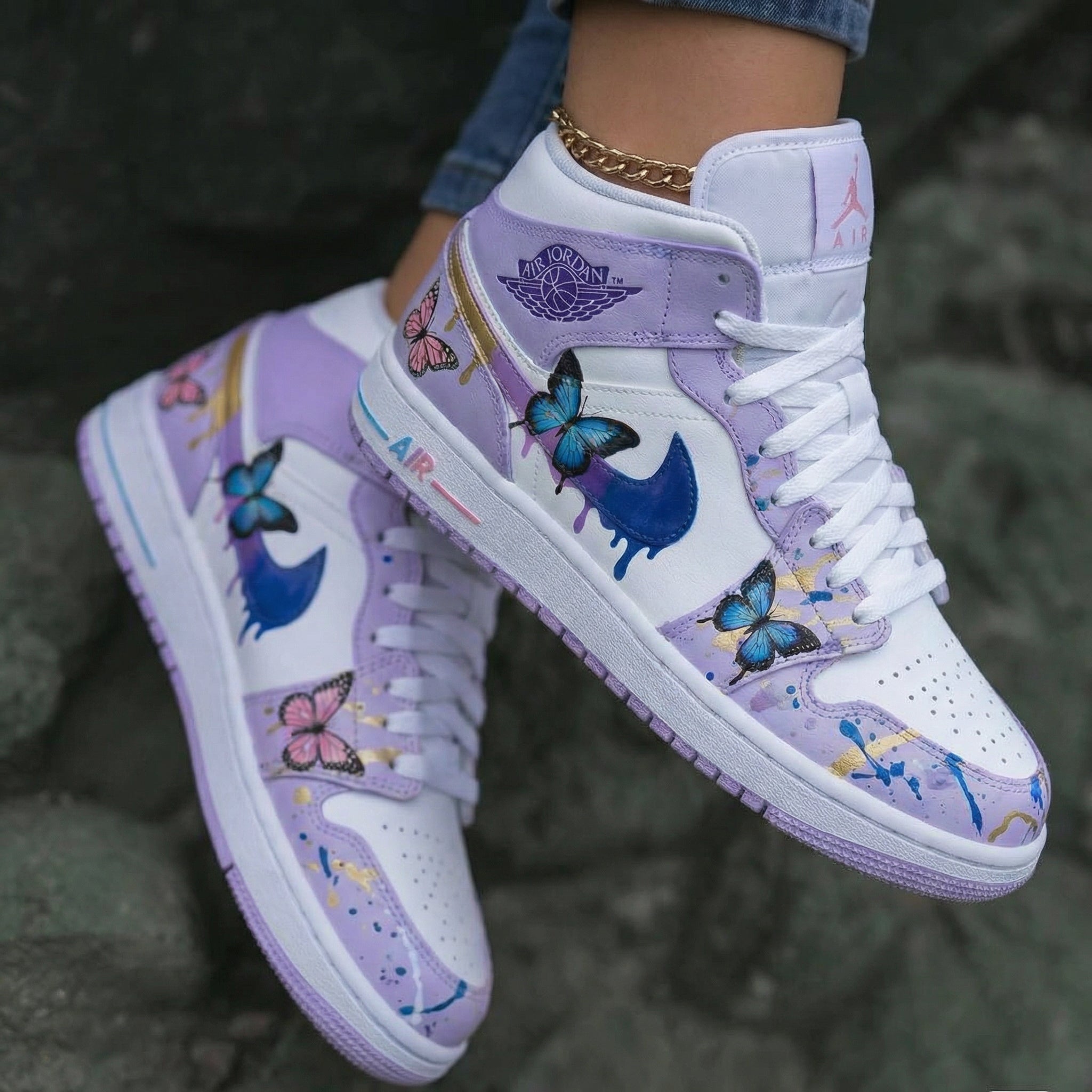 Butterflies Pastel Purple White Custom Air Jordan 1