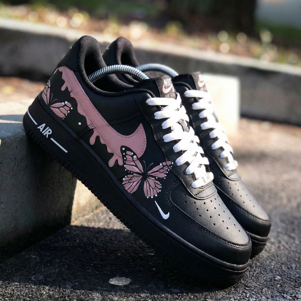 Butterflies Pink Black Custom Air Force 1