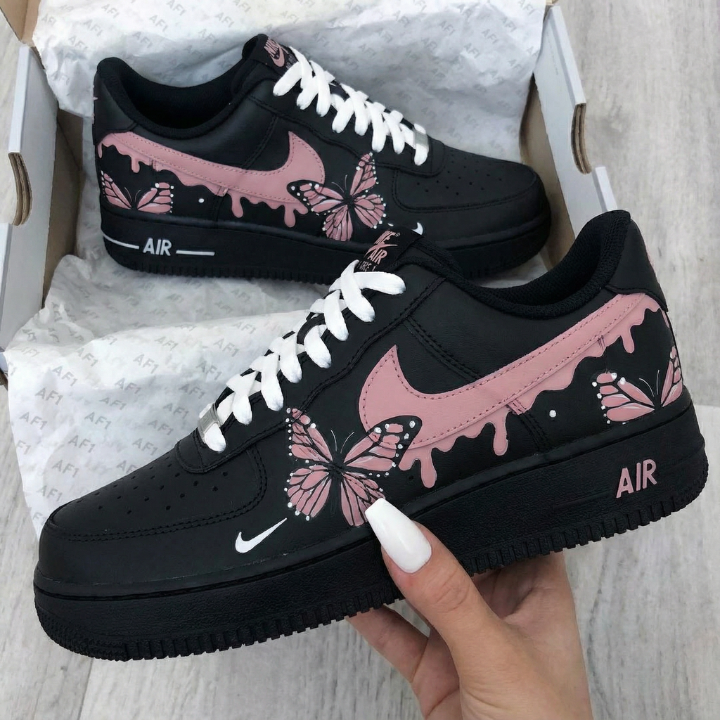 Butterflies Pink Black Custom Air Force 1