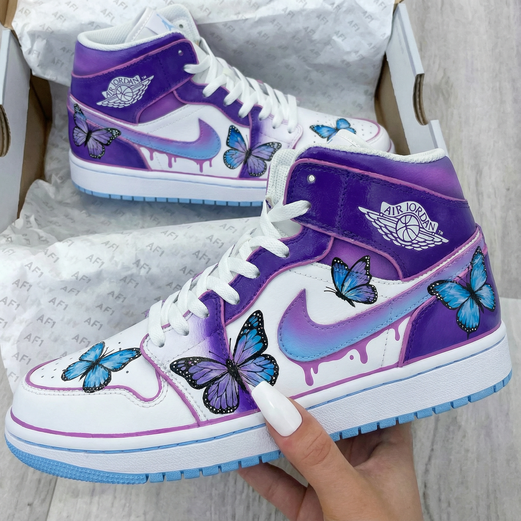 Butterflies Purple Baby Blue Custom Air Jordan 1