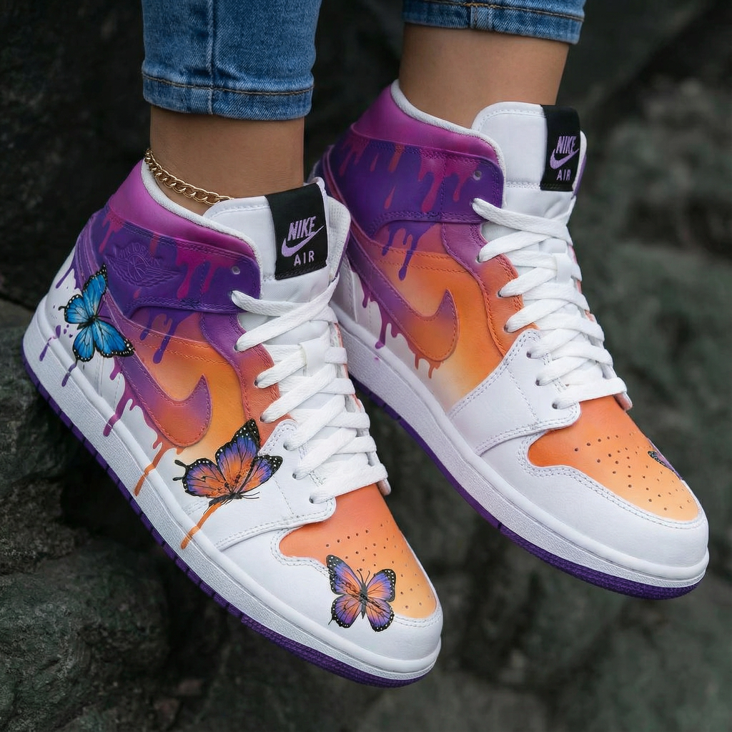Butterflies Purple Orange Custom Air Jordan 1