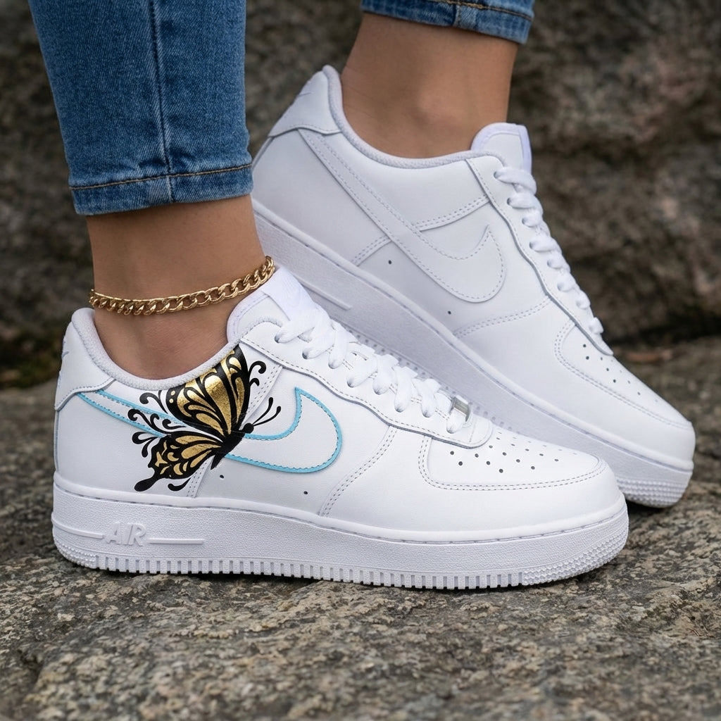 Butterfly Baby Blue Gold Custom Air Force 1