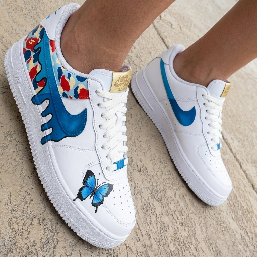 Butterfly Drip Camo Blue Red Custom Air Force 1