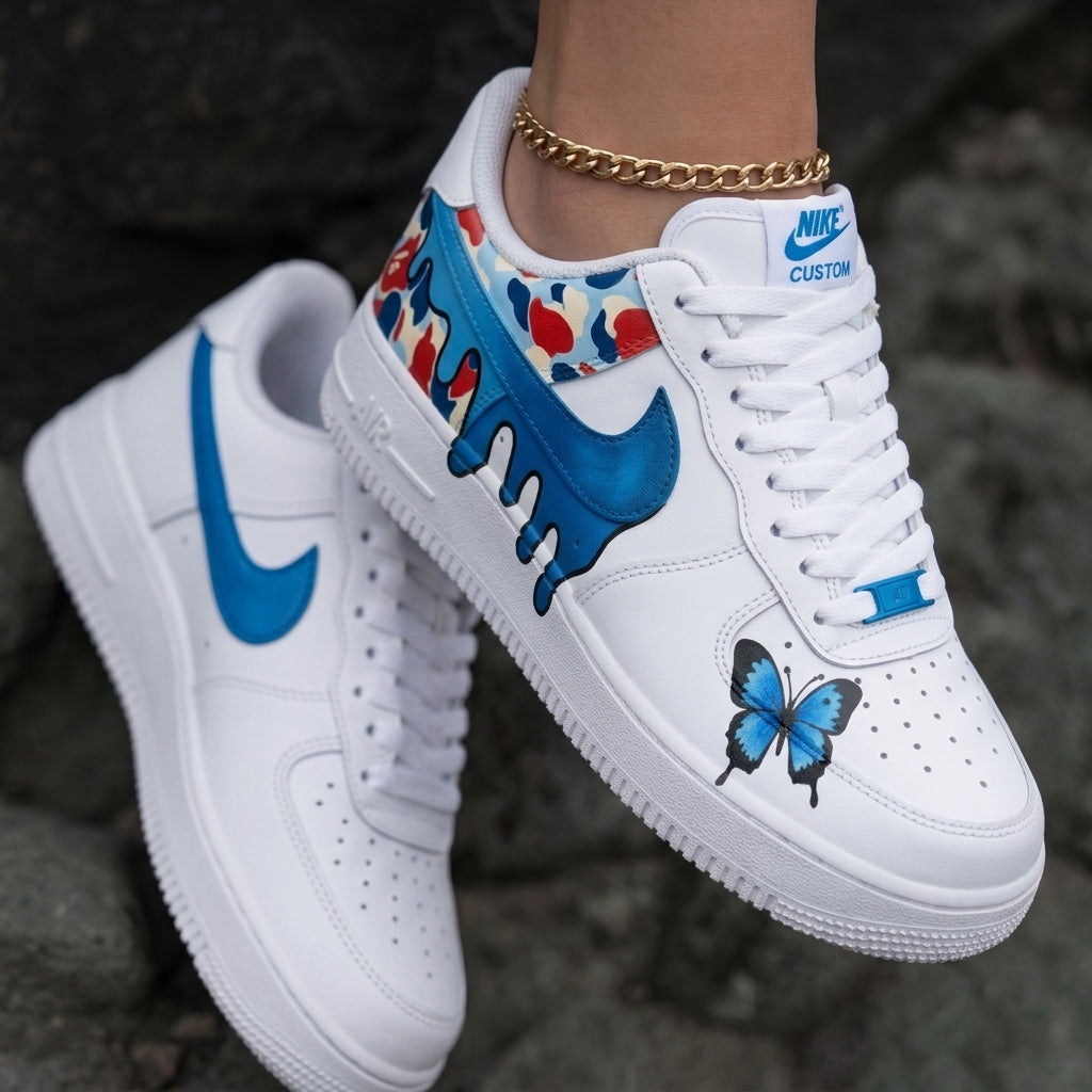 Butterfly Drip Camo Blue Red Custom Air Force 1