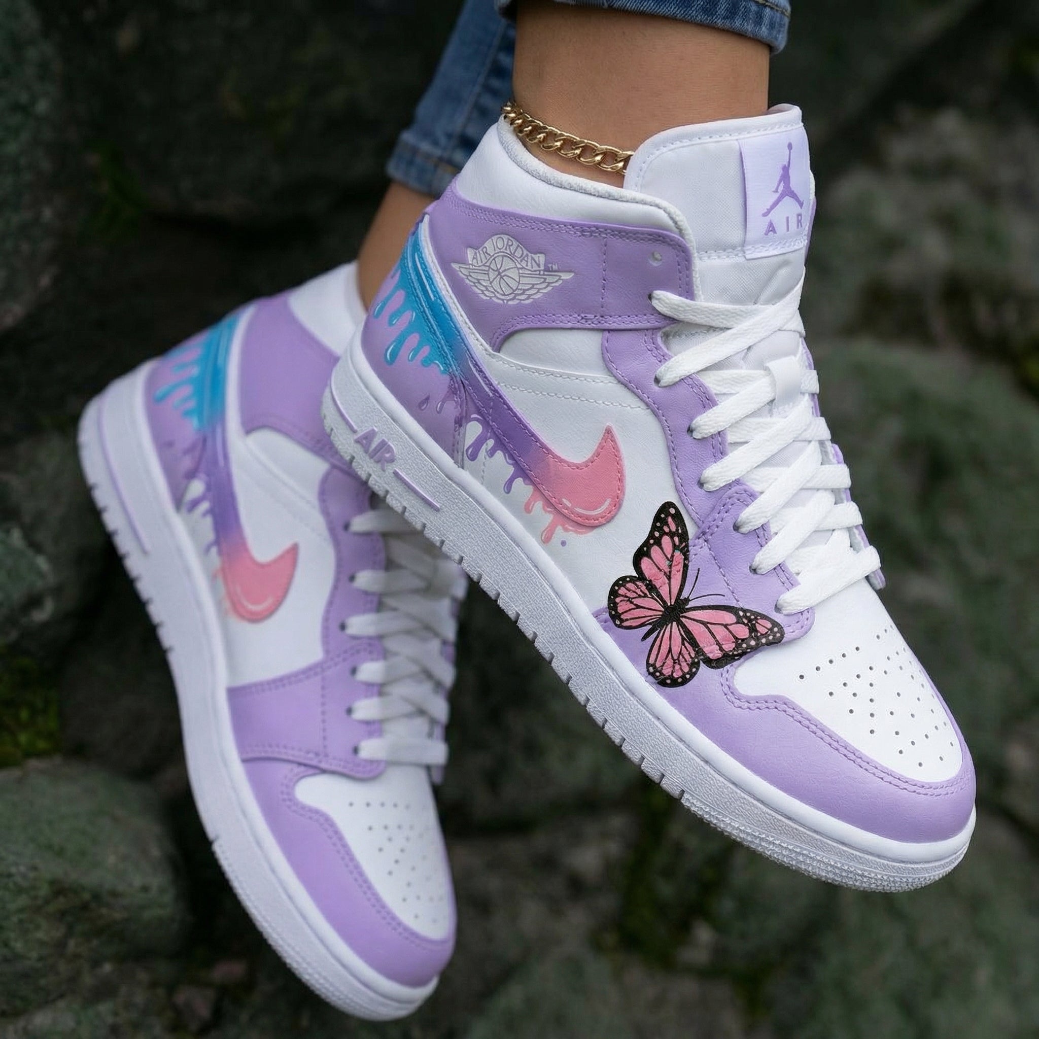 Butterfly Lilac Pink White Custom Air Jordan 1