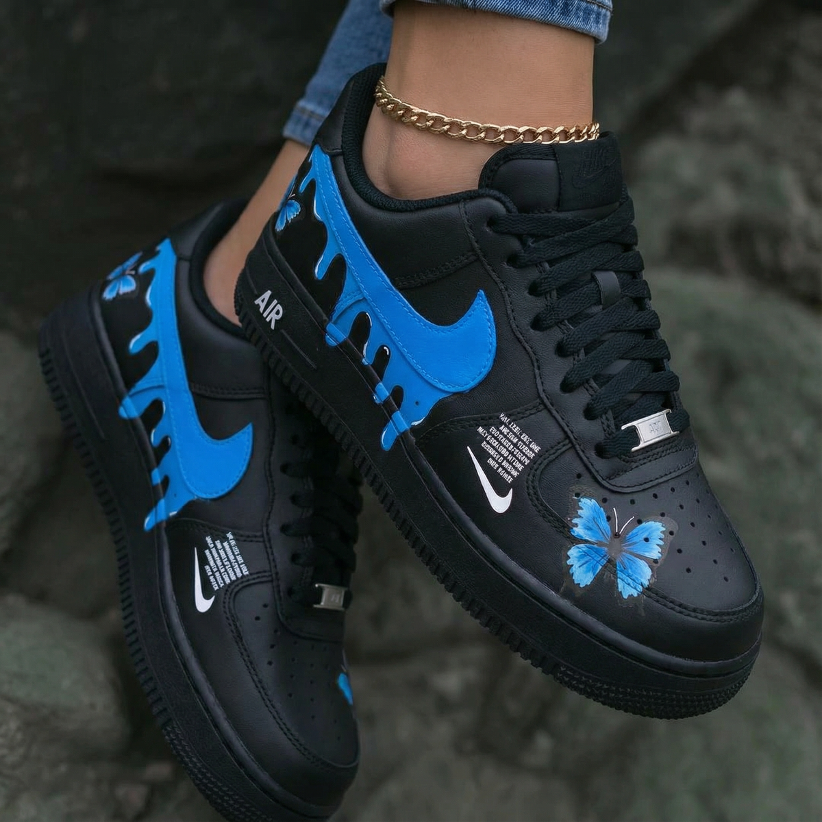Butterfly Pattern Blue Black Custom Air Force 1