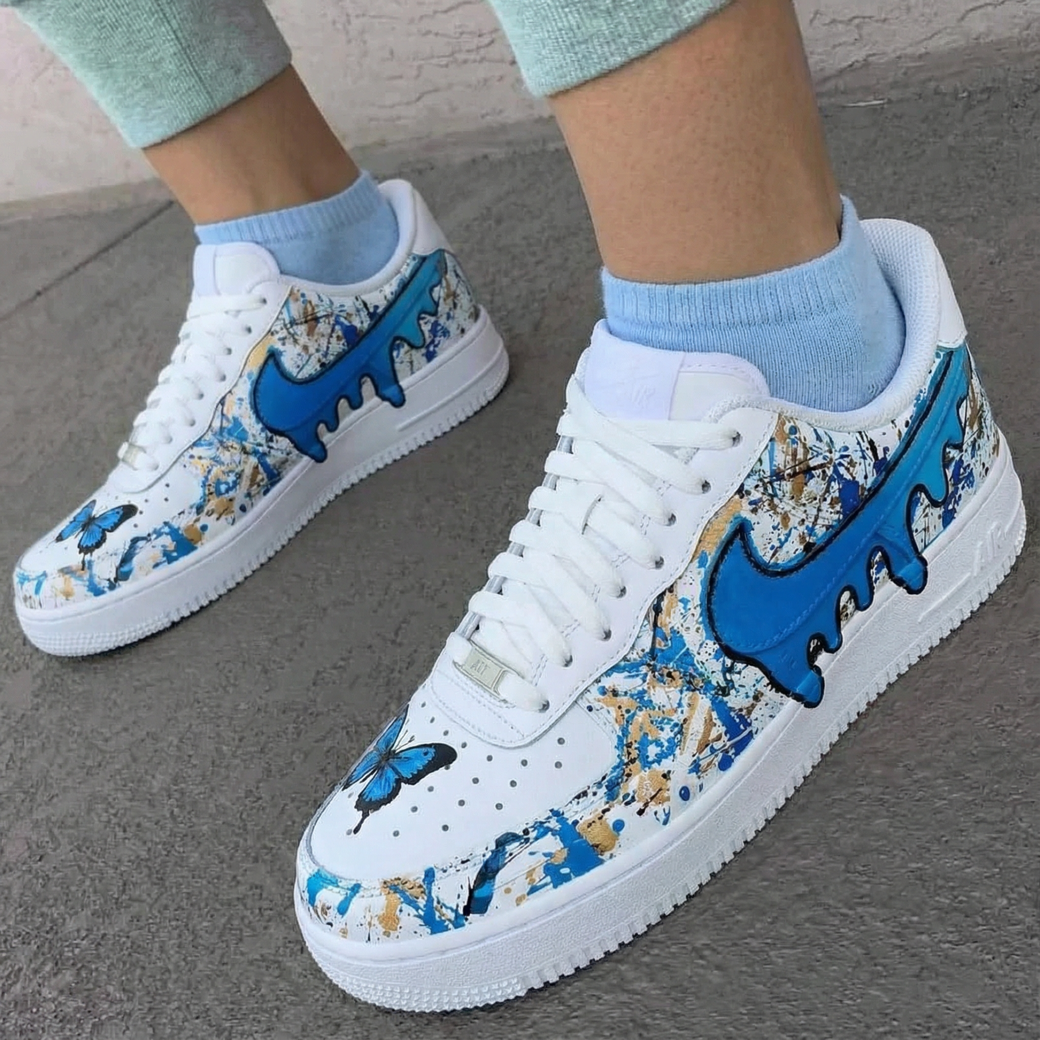 Butterfly Splatter Blue Custom Air Force 1