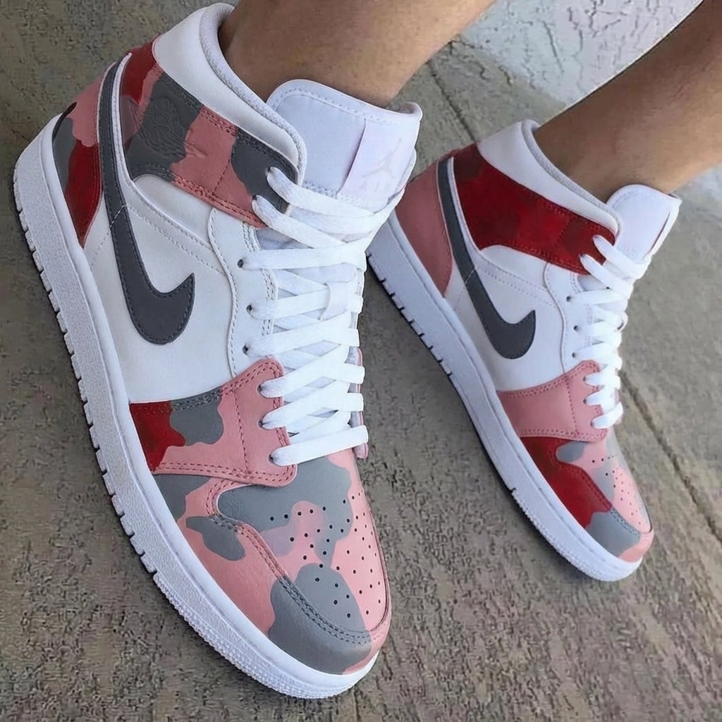 Camo Baby Pink Red Gray Custom Air Jordan 1