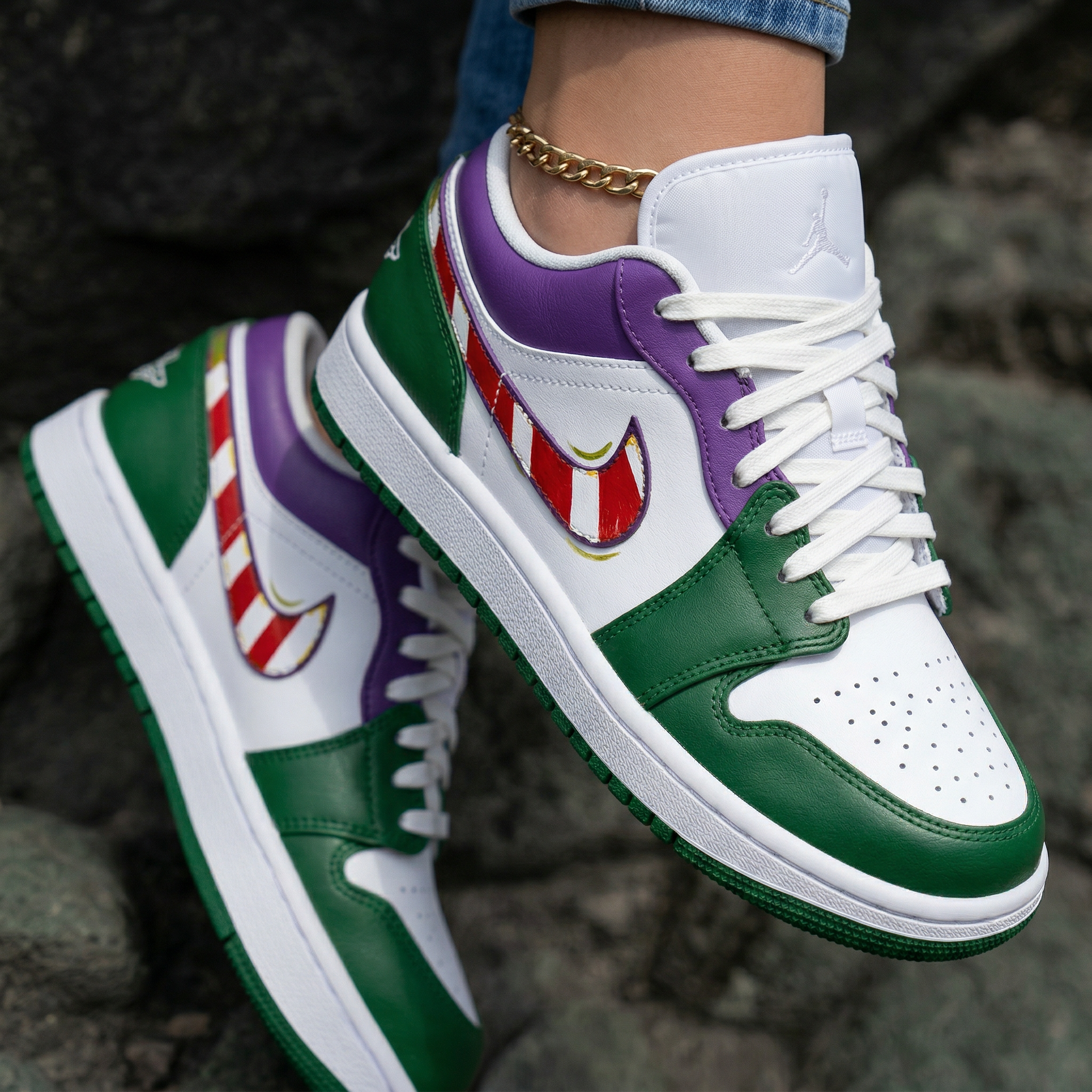 Candy Cane Stripe Green Purple Custom Air Jordan 1