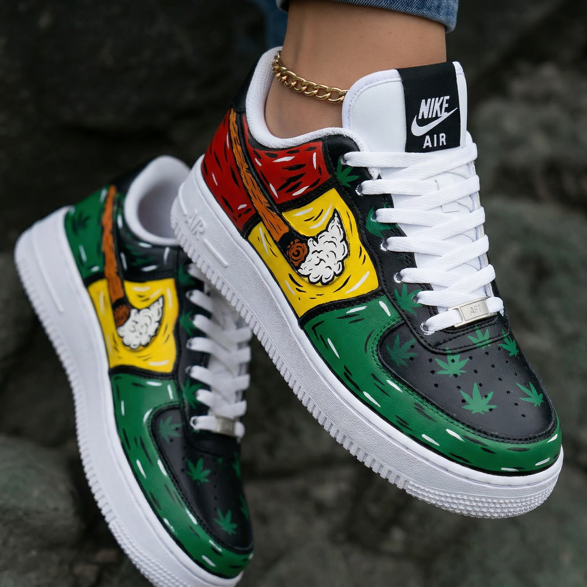 Cannabis Leaves Pipe Smoke Red Yellow Green Black Custom Air Force 1