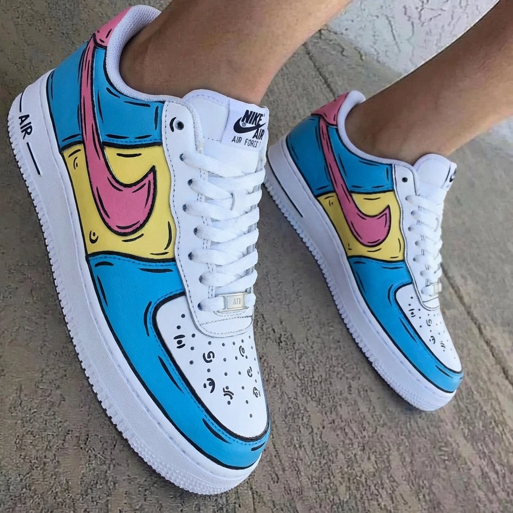 Cartoon Baby Blue Yellow Pink Custom Air Force 1