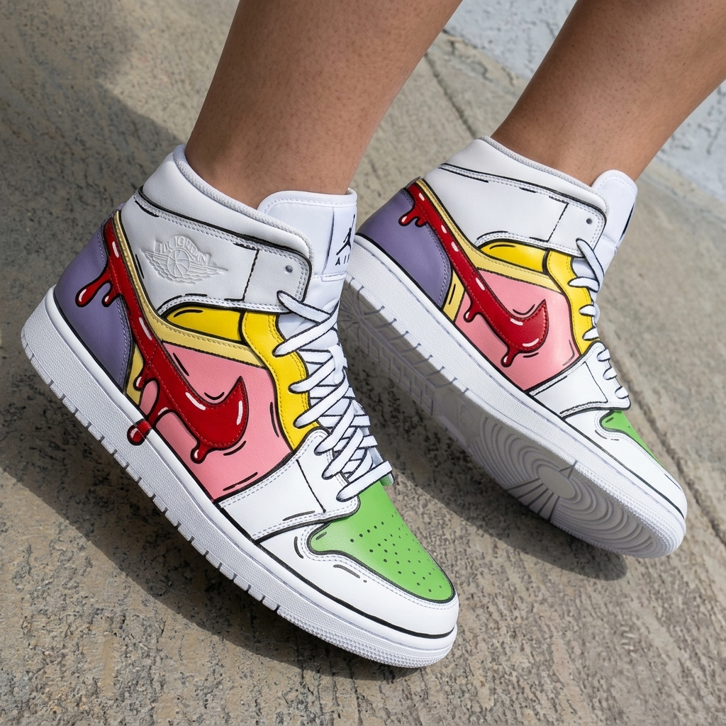 Cartoon Drip Multicolor Custom Air Jordan 1