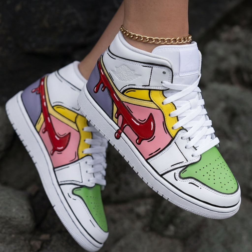Cartoon Drip Multicolor Custom Air Jordan 1