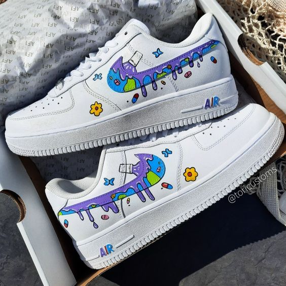 Cartoon Drip Pattern Blue Green Custom Air Force 1