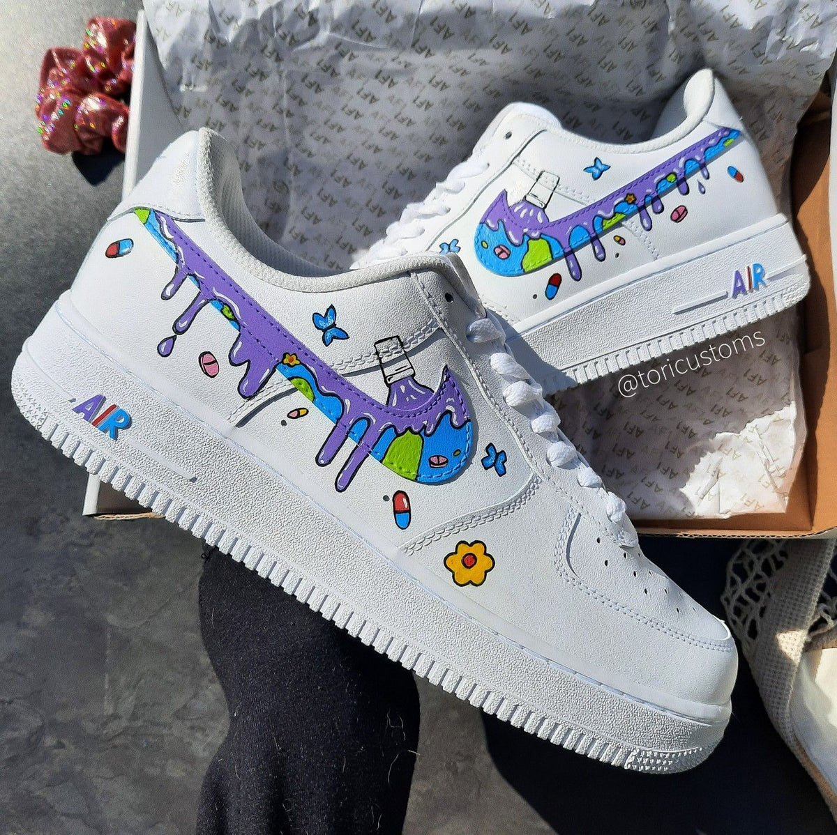 Cartoon Drip Pattern Purple Green Custom Air Force 1