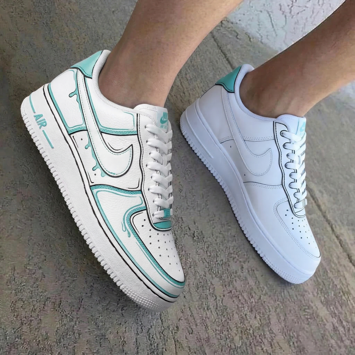 Cartoon Drip White Baby Blue Custom Air Force 1