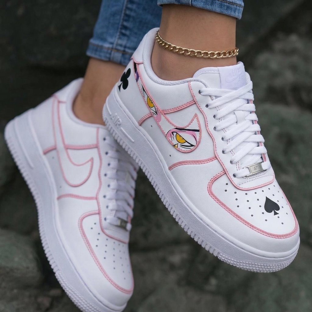 Cartoon Eyes Poker Symbols Baby Pink Black Custom Air Force 1
