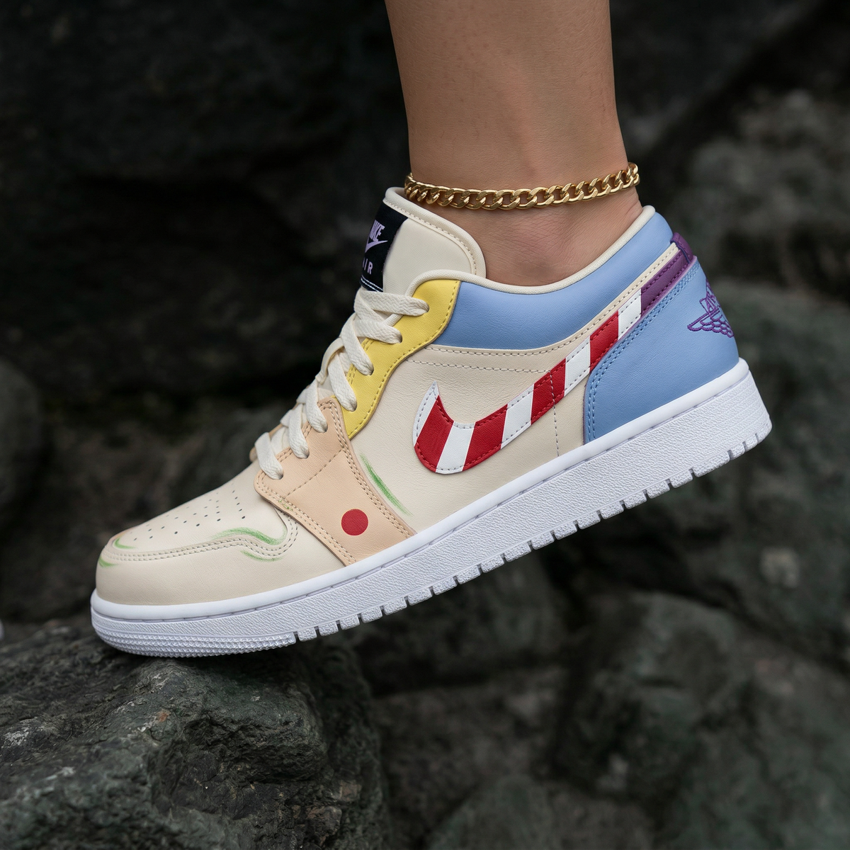 Cartoon Face Red White Striped Swoosh Yellow Baby Blue Purple Custom Air Jordan 1