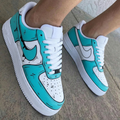 Cartoon Graffiti Teal White Custom Air Force 1