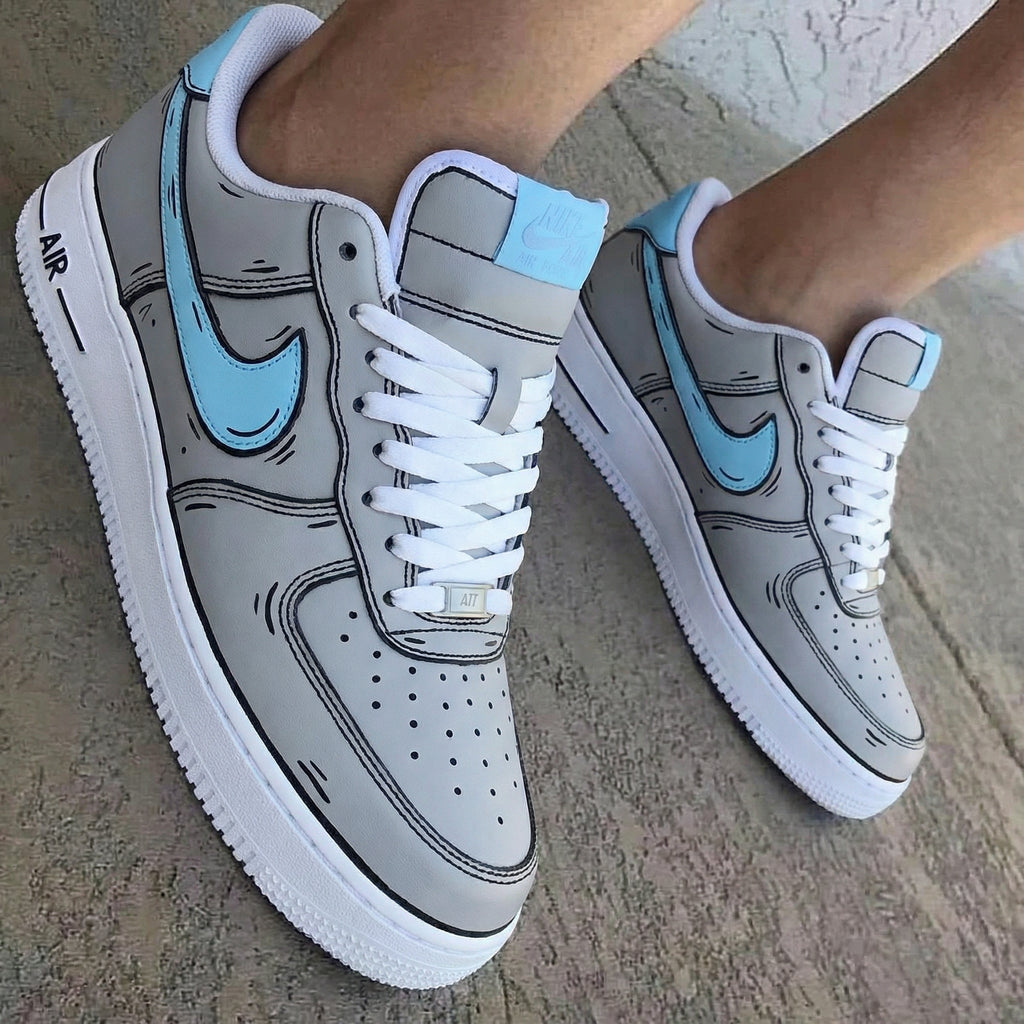 Cartoon Outline Gray Baby Blue Custom Air Force 1