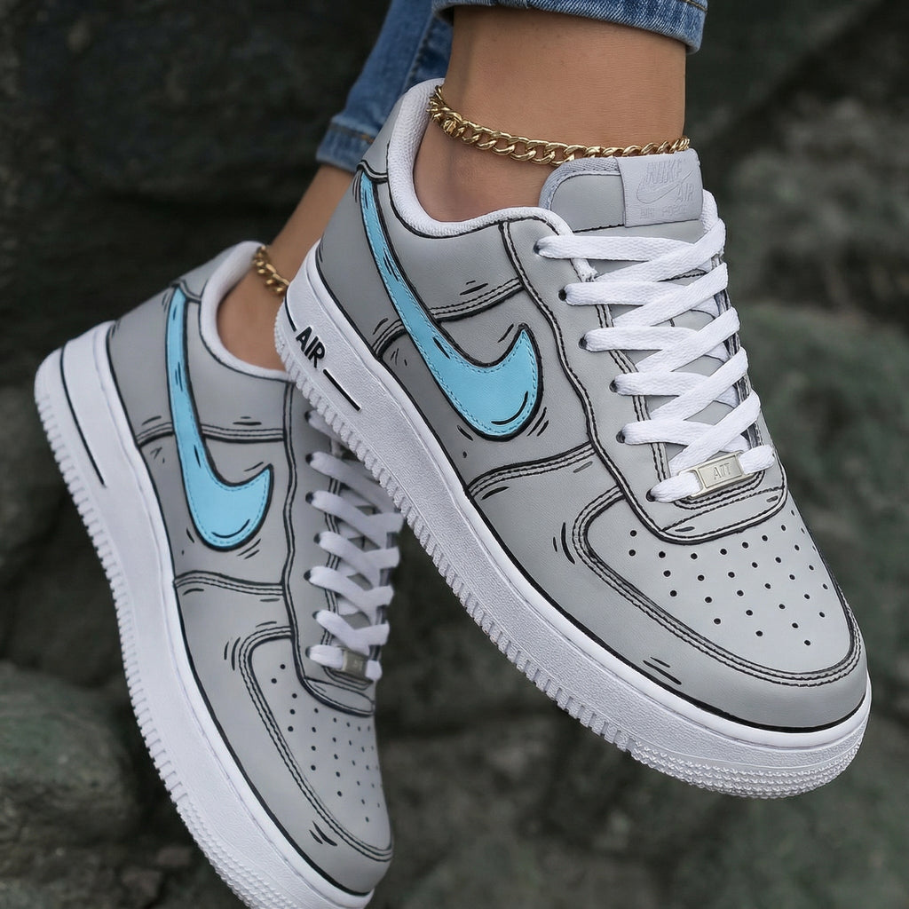 Cartoon Outline Gray Baby Blue Custom Air Force 1