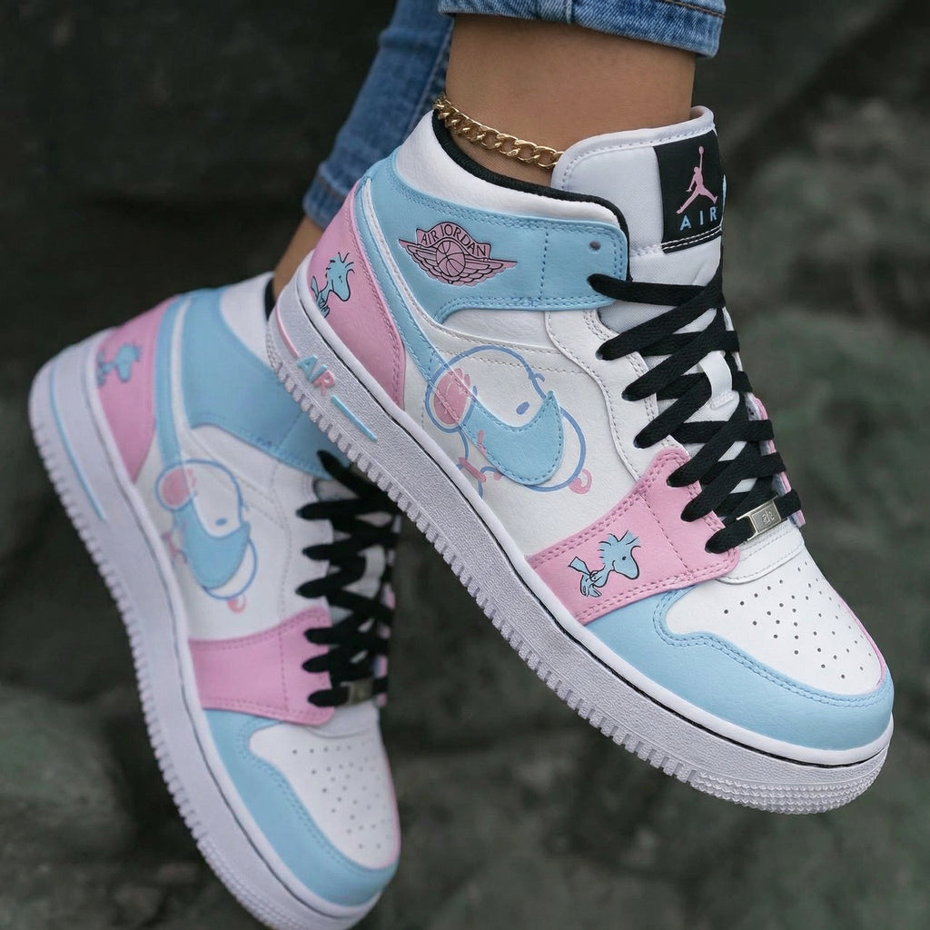 Cartoon Pattern Baby Blue Pink Custom Air Jordan 1