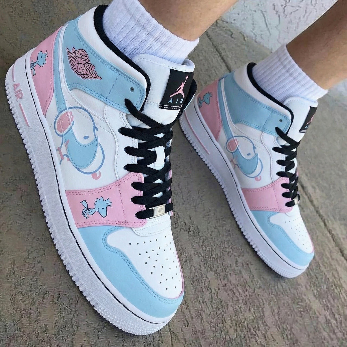 Cartoon Pattern Baby Blue Pink Custom Air Jordan 1