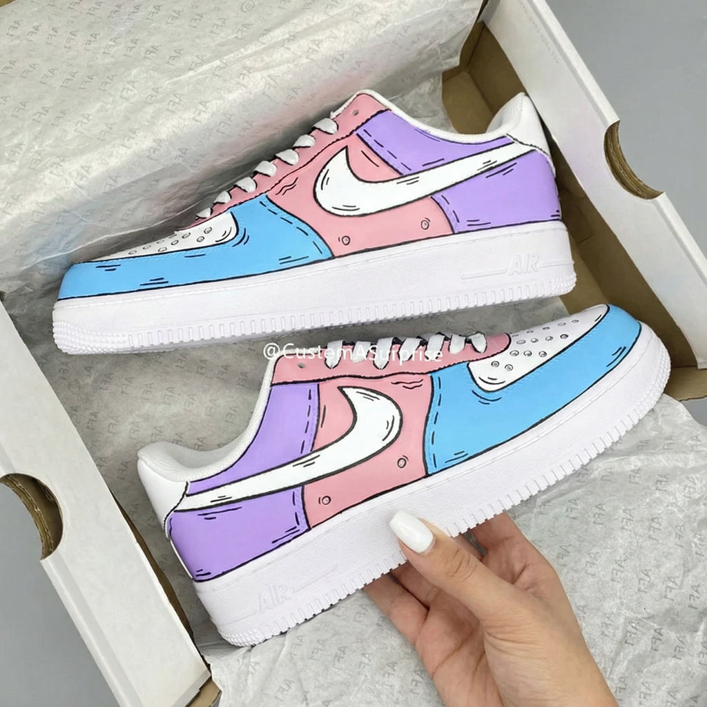 Cartoon Pattern Baby Pink Blue Custom Air Force 1