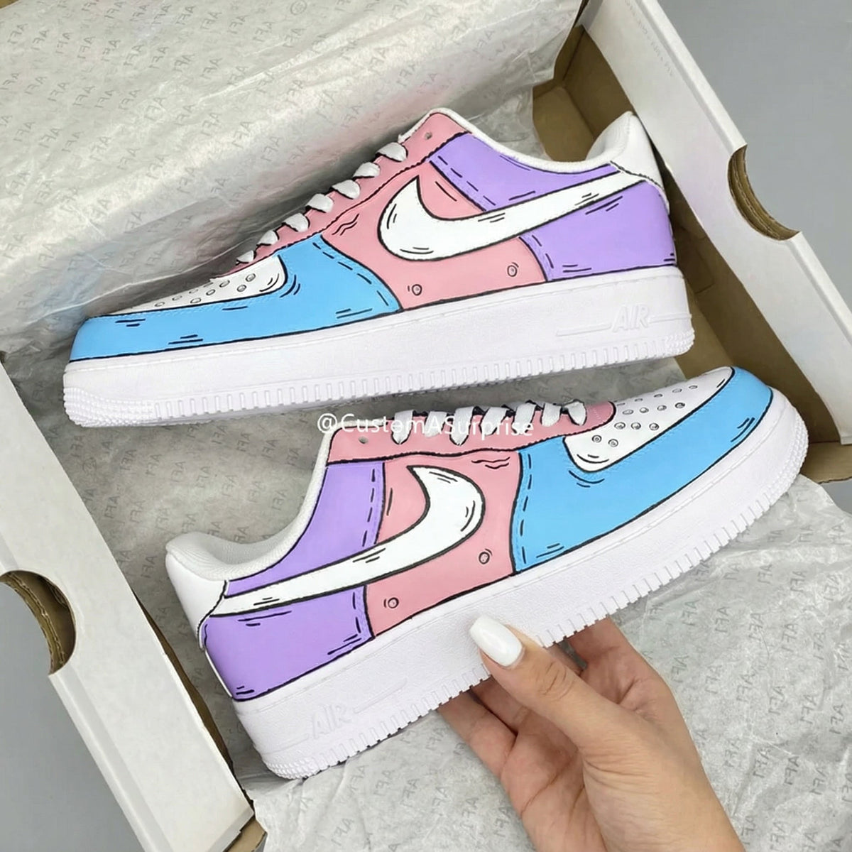 Cartoon Pattern Baby Pink Blue Custom Air Force 1