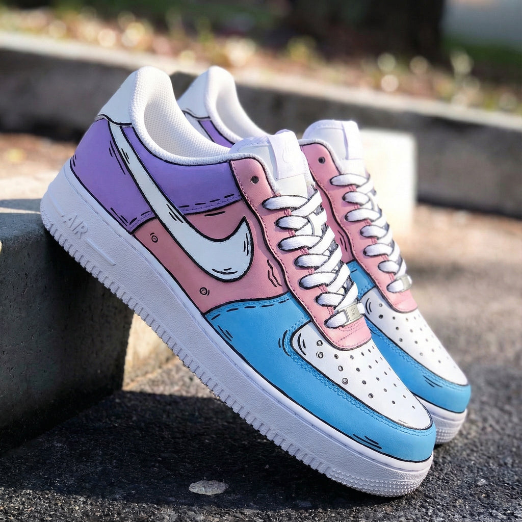 Cartoon Pattern Baby Pink Blue Custom Air Force 1